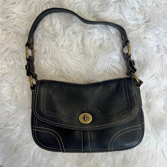 Coach Handbags - ✨ Vintage Coach Chelsea Small Flap Black Pebbled Leather Turnlock Bag NWOT ✨